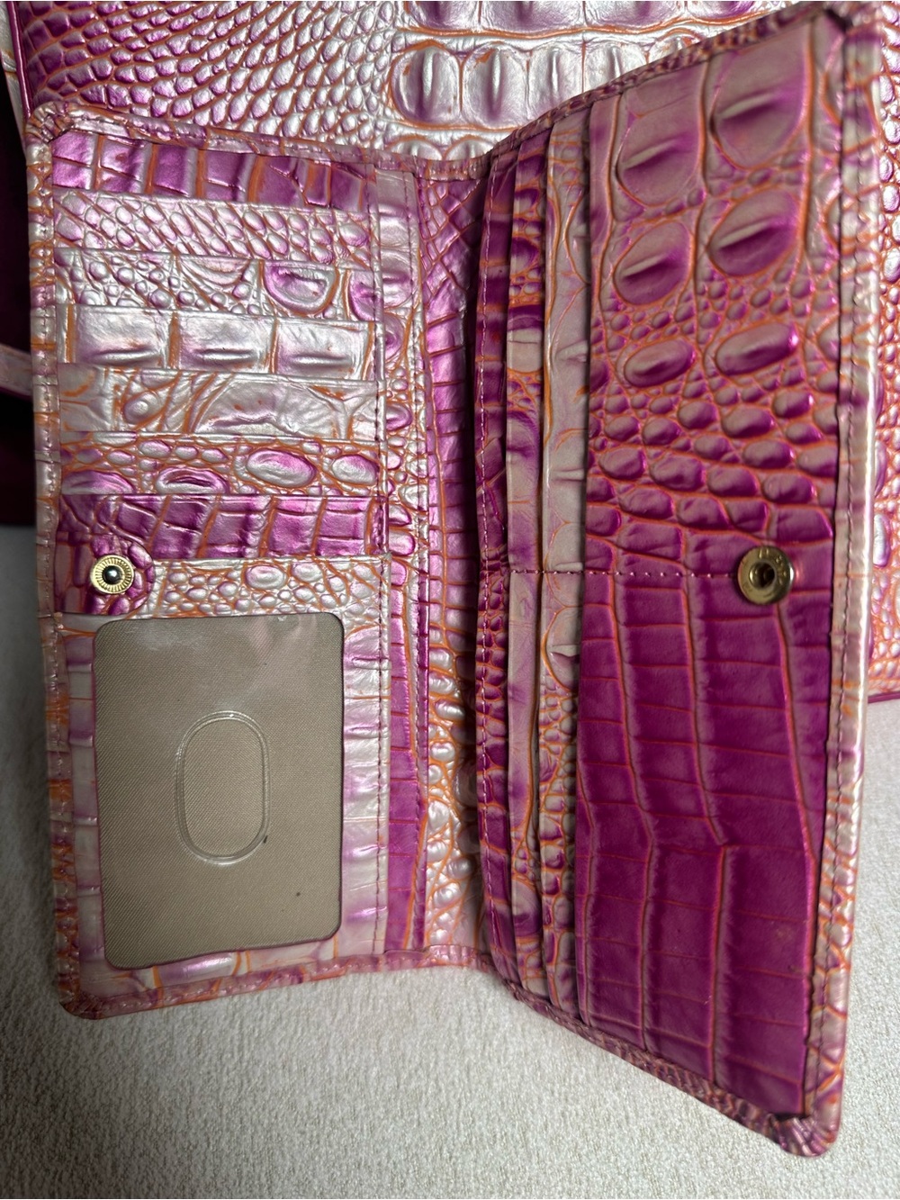 Brahmin Iridescent Pink Croc-Embossed Crossbody with Matching Wallet - Picture 4 of 4